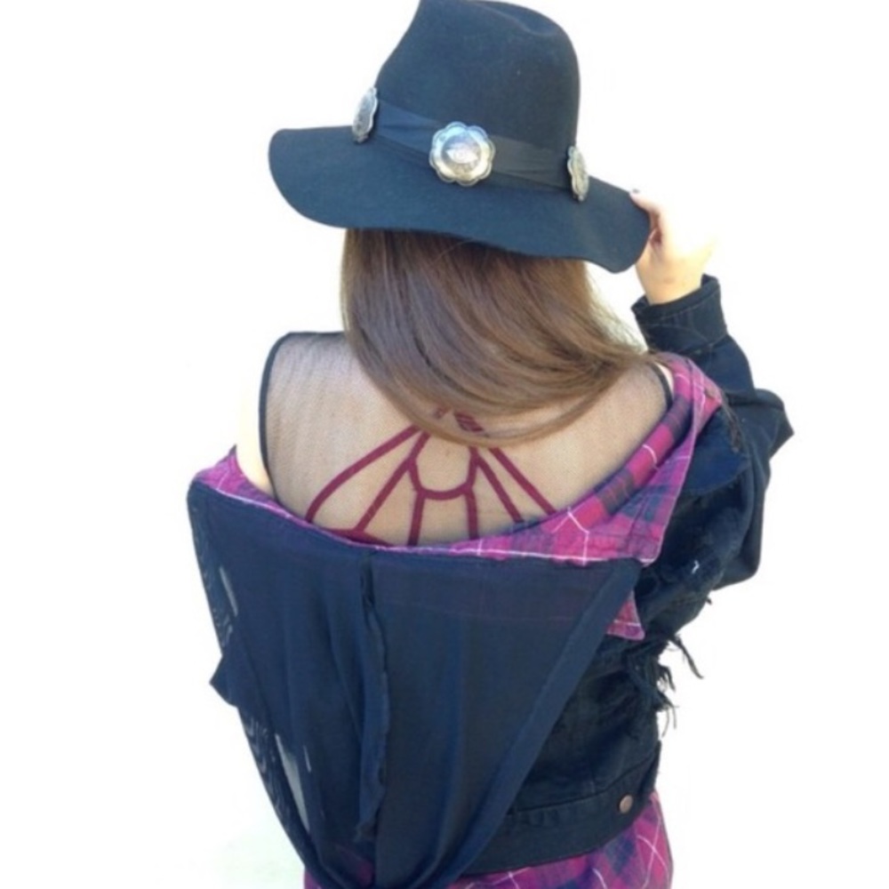 LF furst of a kind chiffon mesh sleeves & hooded flannel